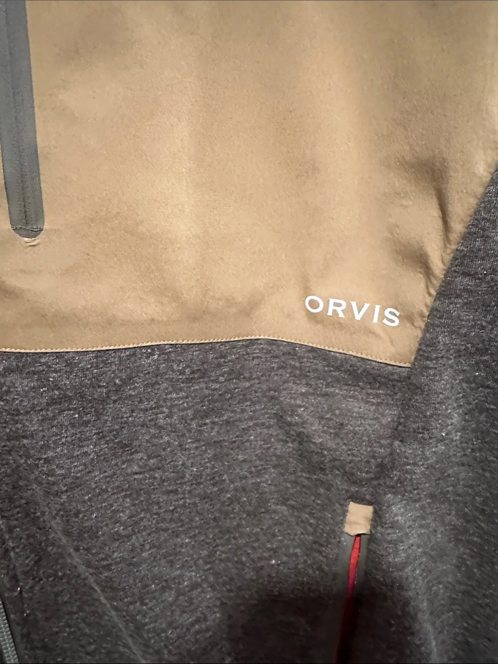 Orvis Brown & Tan Full-Zip Fleece Jacket with Orange Lining